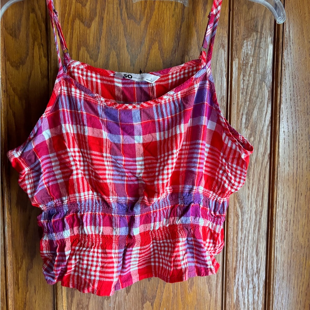SO Red and Purple Plaid Crop Top